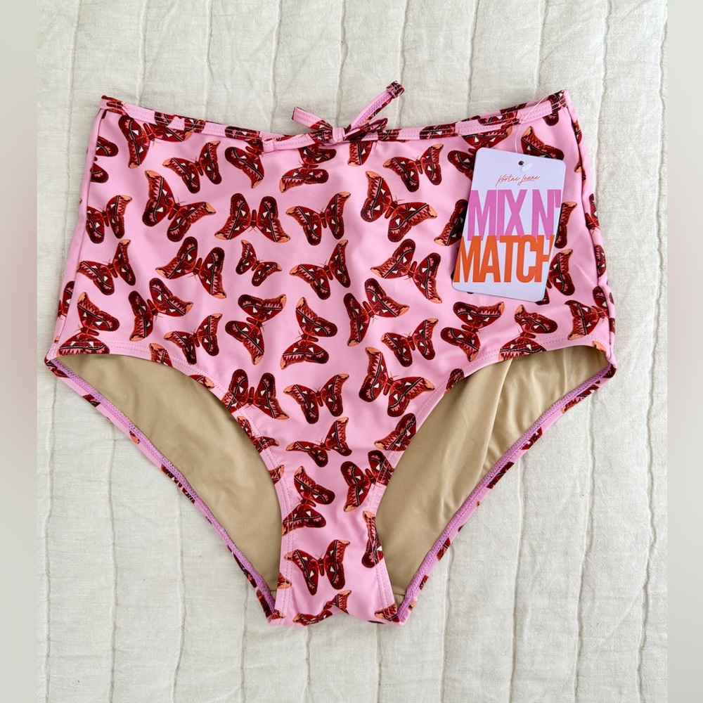 Kortni Jeane Pink Bikini Bottoms with Red Butterfly Print
